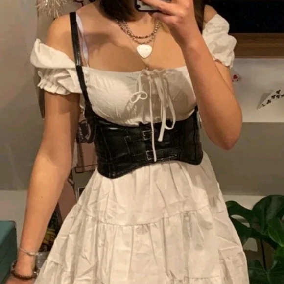 Black wide corset belt patent faux leather harness suspenders steampunk waist - Picture 13 of 16